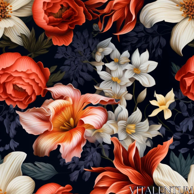 AI ART Dark Blue Floral Pattern | Detailed Design