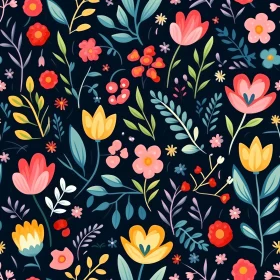 Dark Blue Floral Seamless Pattern