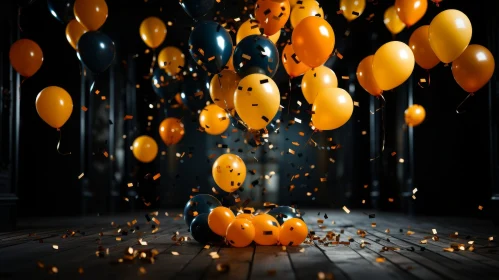 Dark Room Balloons and Confetti Scene