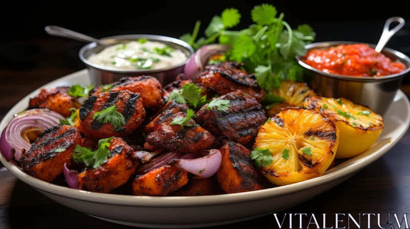 Delicious Grilled Chicken Tikka with Dipping Sauces AI Image