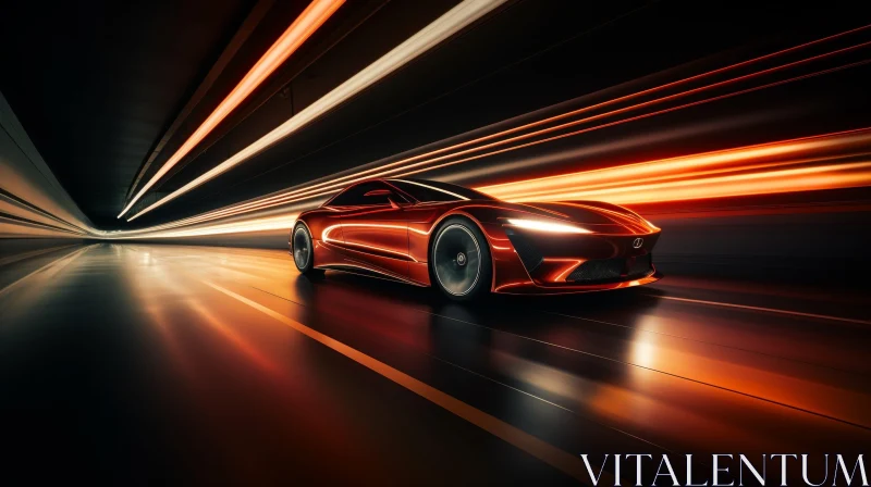AI ART Futuristic Red Sports Car Speeding Through Tunnel