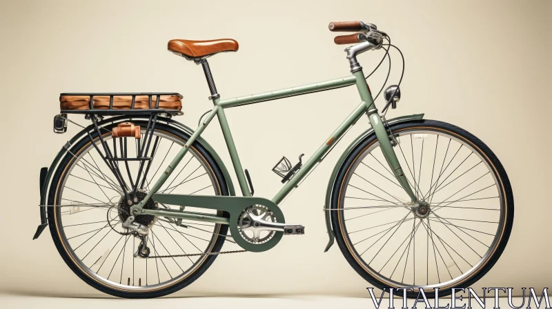 Green Vintage Electric Bicycle with Brown Leather Seat AI Image