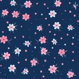 Hand-Drawn Floral Pattern on Dark Blue Background