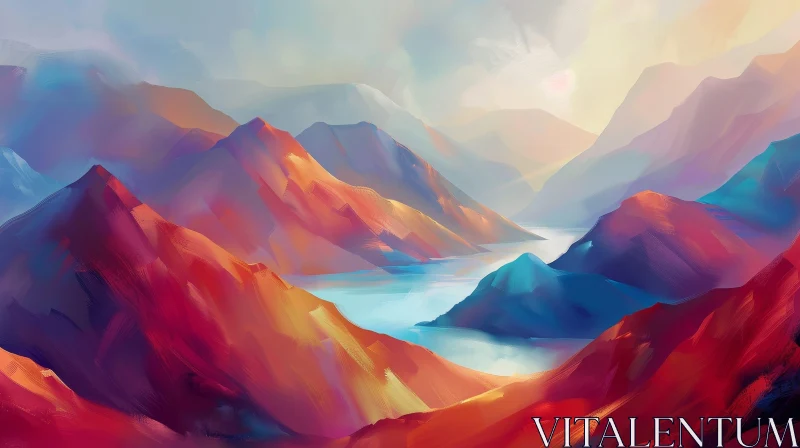 AI ART Serene Mountain Landscape Painting