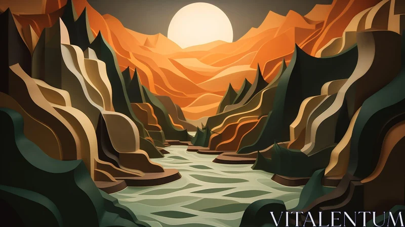 Tranquil Canyon Landscape with River AI Image