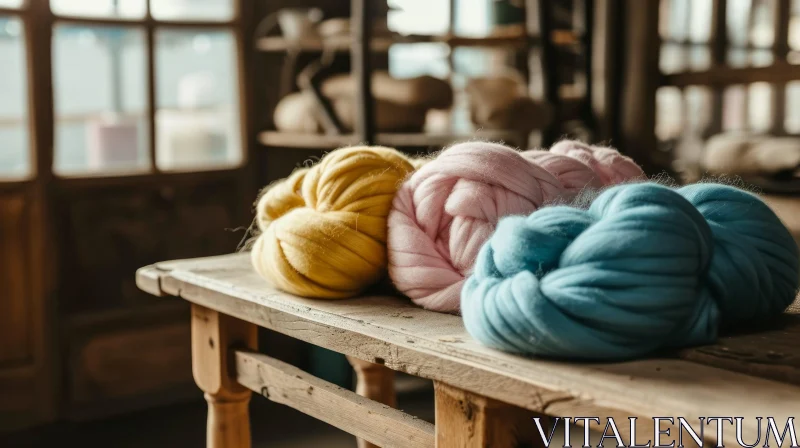 Vibrant Yarn Balls on Rustic Wooden Table - Cozy Crafts AI Image