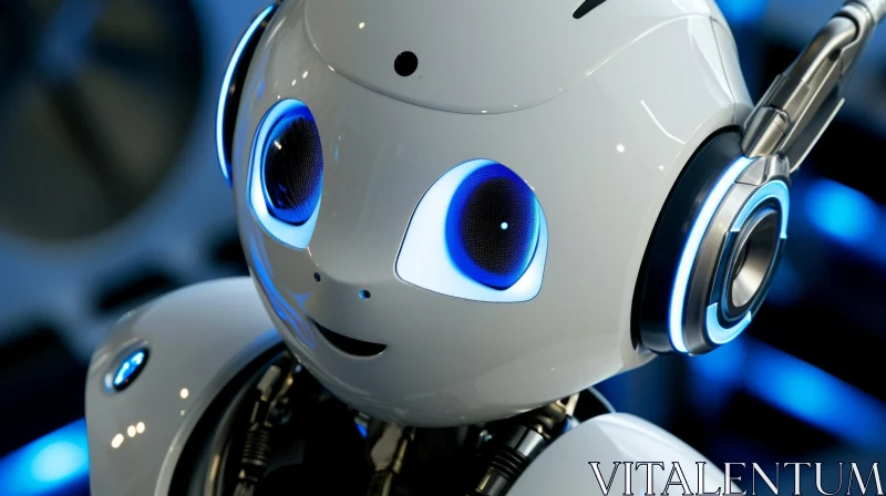 White Robot Head with Blue Eyes - Futuristic Design AI Image