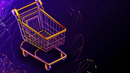 3D Rendering of Shopping Cart on Purple Background