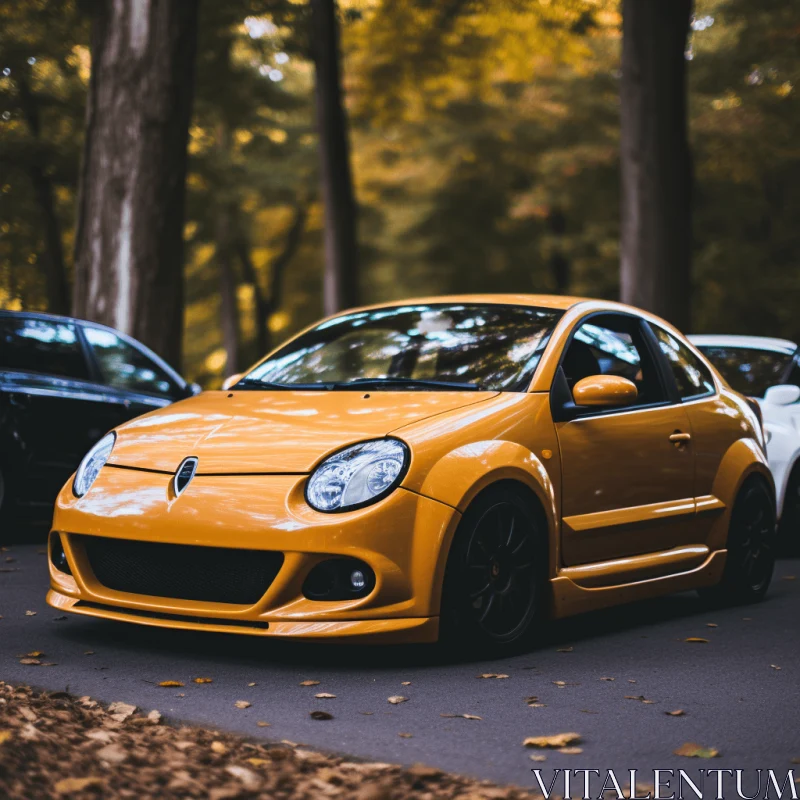 Captivating Yellow Car on a Deserted Road | Dark Orange and Gold AI Image