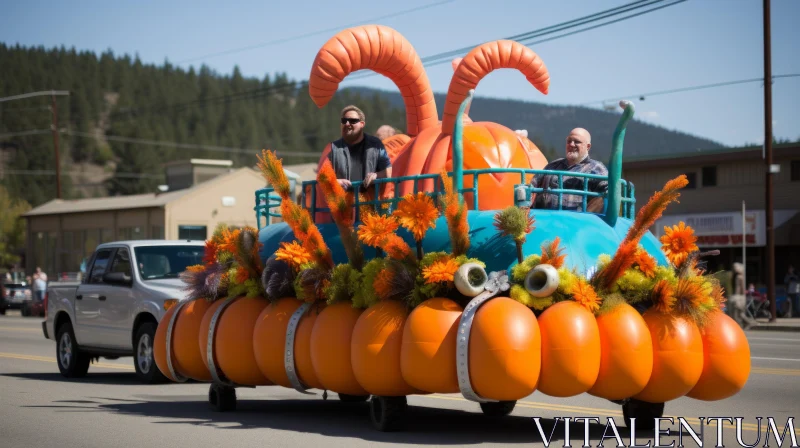Colorful Pumpkin Float in Parade AI Image