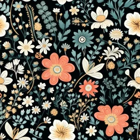 Dark Floral Pattern with Daisies, Poppies, and Lilies