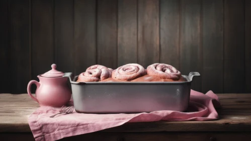 Delicious Cinnamon Rolls on Wooden Table
