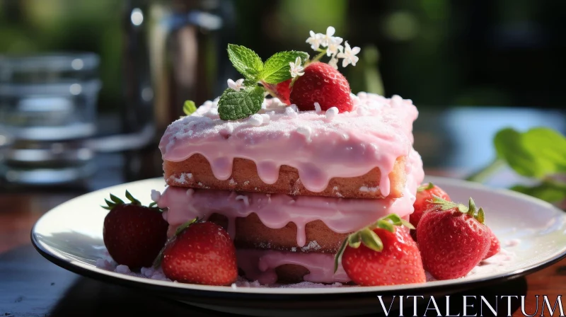 Delicious Strawberry Cake - Close-up Dessert Photography AI Image