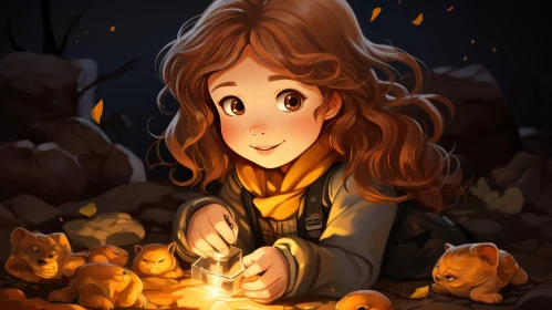 Enchanting Girl with Lantern in Dark Forest