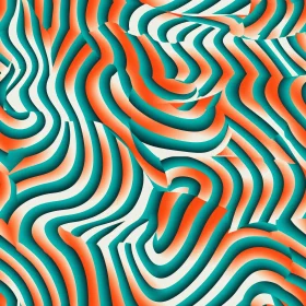 Energetic Abstract Wavy Pattern in Orange, Green, White
