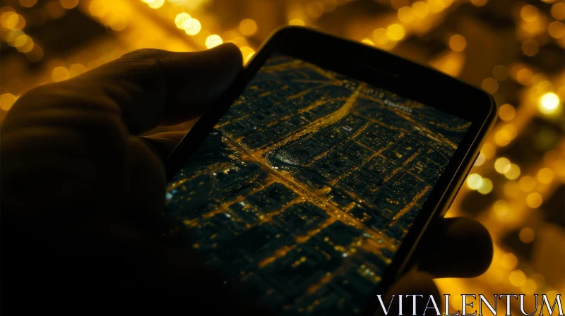 Exploring the City: A Captivating Nighttime Map on a Smartphone AI Image