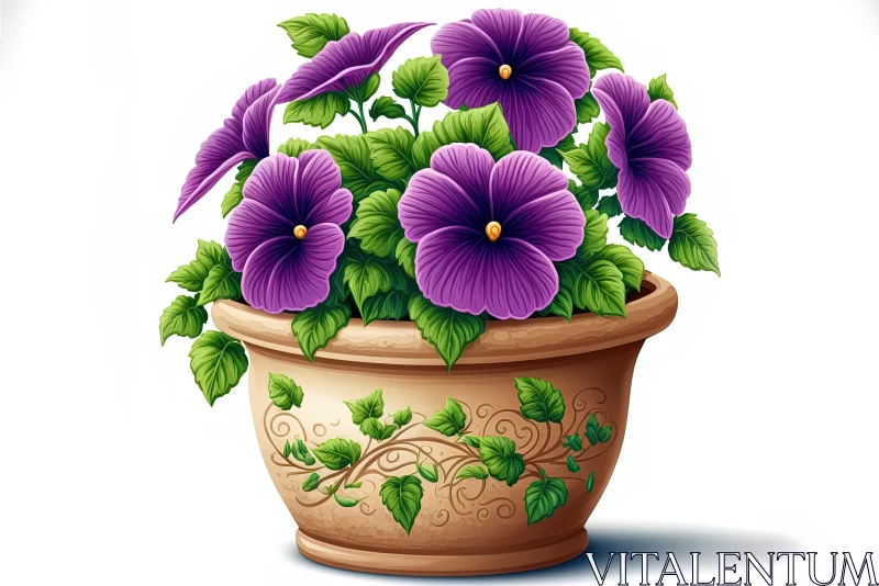Exquisite Purple Flowers in a Pot: Highly Detailed Illustrations AI Image