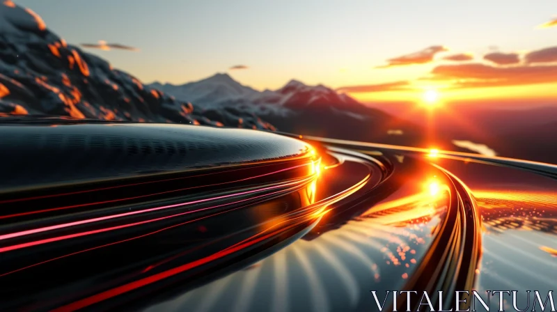 Futuristic High-Speed Train Traveling Through Mountainous Landscape AI Image