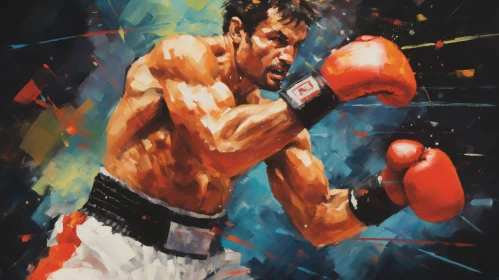 Intense Boxing Match Painting - Athlete in Action