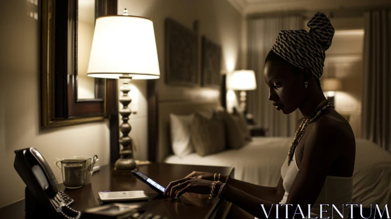 Intimate Portrait of a Young African Woman in a Hotel Room AI Image