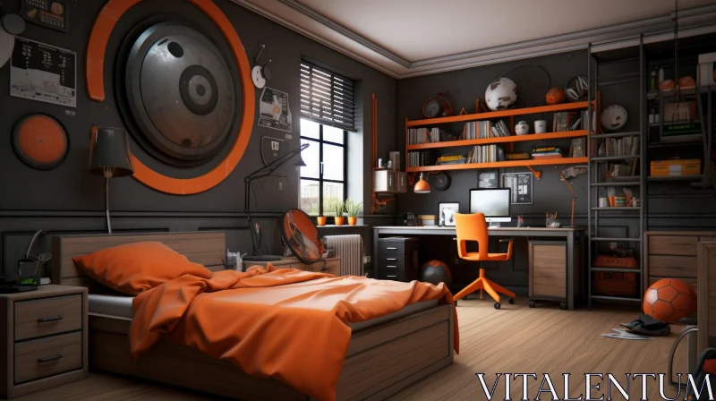 Modern Orange and Black Bedroom AI Image