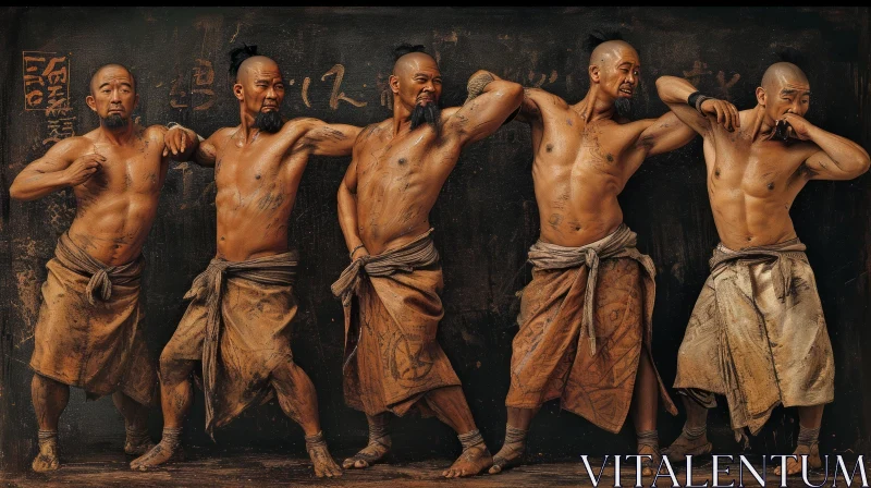 Powerful Men in Loincloths: Intense Fighting Stances AI Image