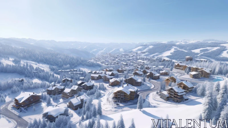AI ART Snow-Covered Ski Resort in Majestic Mountains