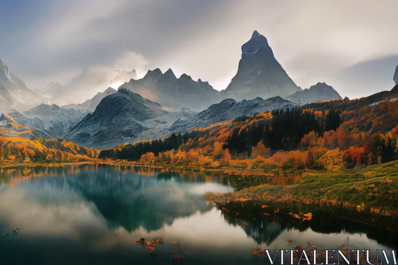 Soothing Mountain Range near Water: Light Amber and Gray Tones AI Image