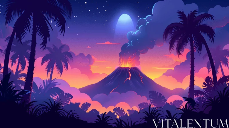 Volcano Eruption Night Landscape AI Image