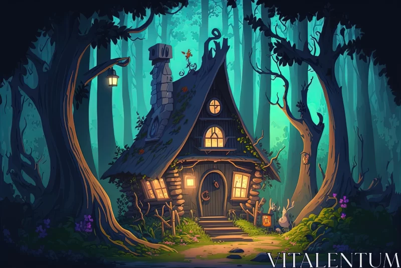 Whimsical Cartoon House in a Dark Forest | Hyper-Detailed Illustration AI Image
