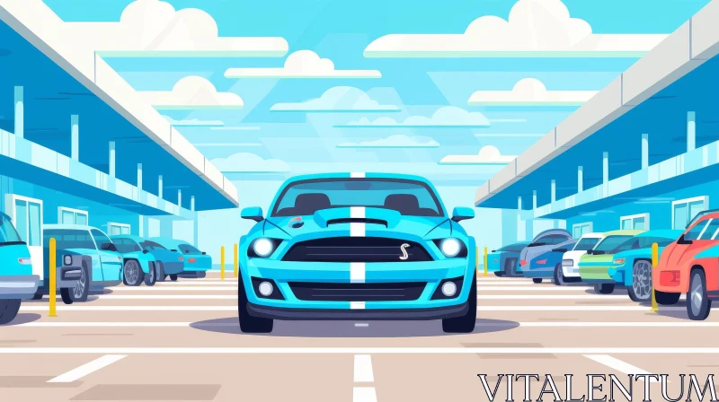 Blue Ford Mustang Shelby GT500 in Parking Lot AI Image