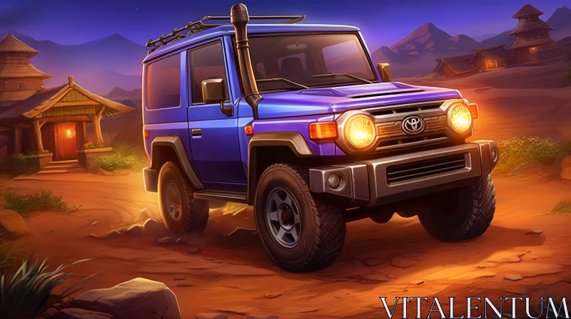 AI ART Blue Toyota Land Cruiser in Desert - Adventure Digital Painting