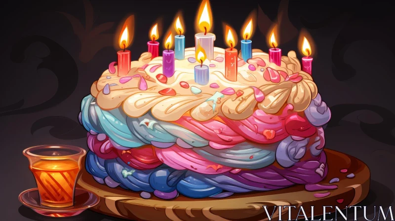 Colorful Birthday Cake Digital Painting AI Image