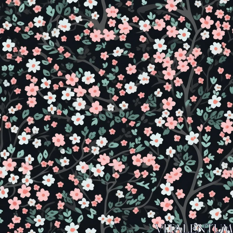 Delicate Pink Floral Pattern on Dark Background AI Image