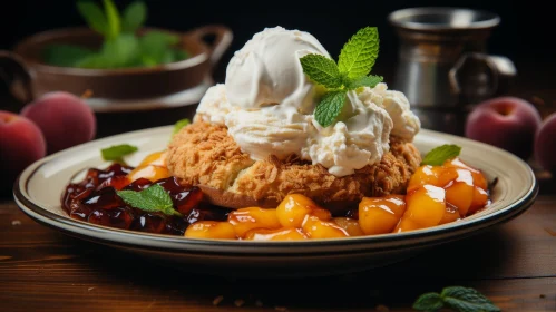 Delicious Peach Cobbler with Vanilla Ice Cream