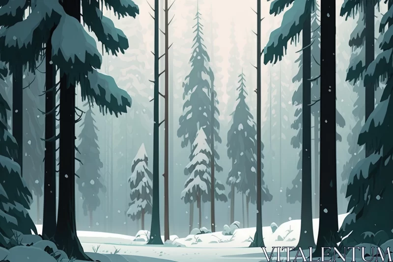 Detailed Winter Forest Landscape with Trees - Character Design Style AI Image