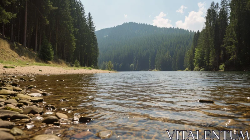 Idyllic Mountain Lake: A Captivating Natural Beauty AI Image