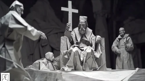 Intricate Paper Sculpture of Pope and Cardinals | Black and White Art