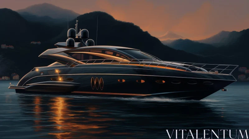 AI ART Luxury Yacht Cruising on Calm Sea at Sunset