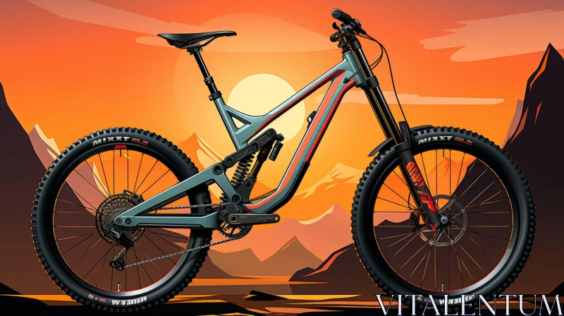 Mountain Bike Digital Illustration at Sunset AI Image