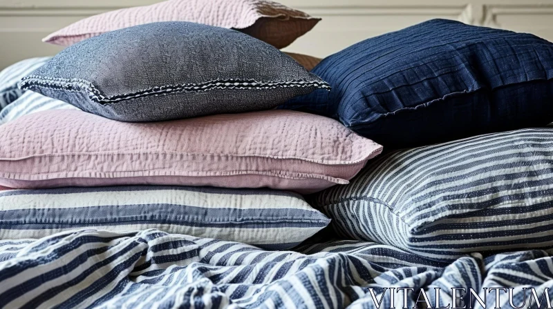 Neatly Folded Pillows and Pillowcases in Neutral Colors | Staggered Pattern AI Image