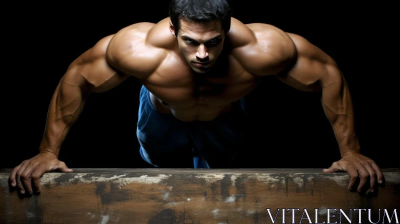 Powerful Fitness Scene: Muscular Man Doing Pushups AI Image