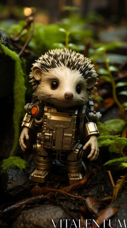 Robot Hedgehog in Nature: A Photorealistic Adventure AI Image