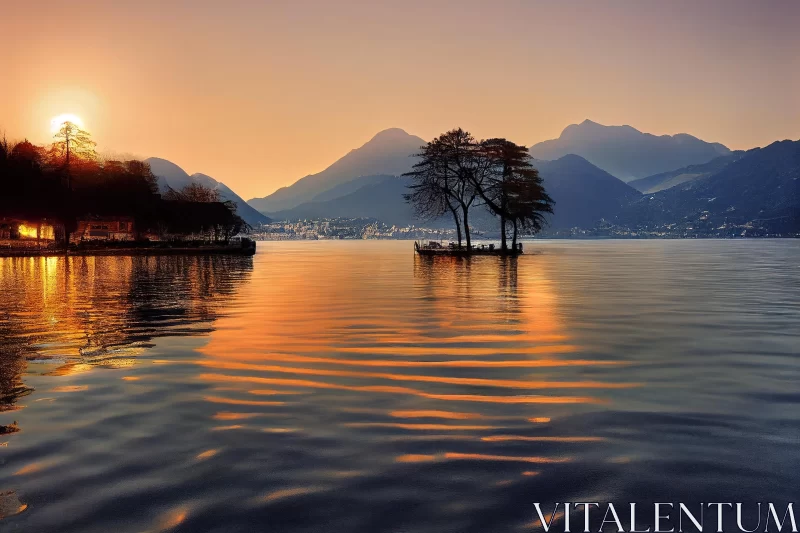 Serene Trees in Water at Sunset - Italian Landscapes AI Image