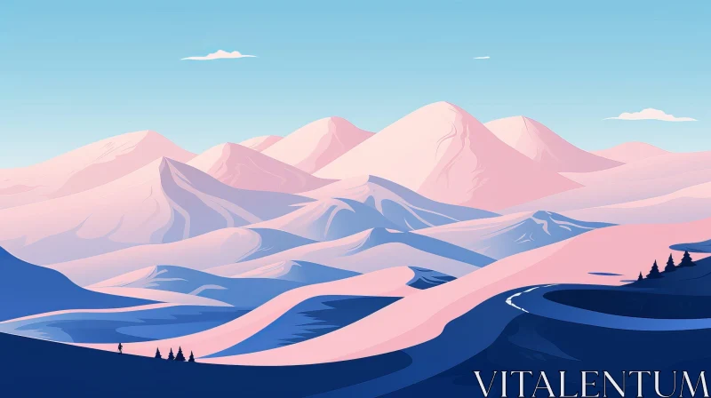 AI ART Snow-Capped Mountains Landscape - Tranquil Nature Scene