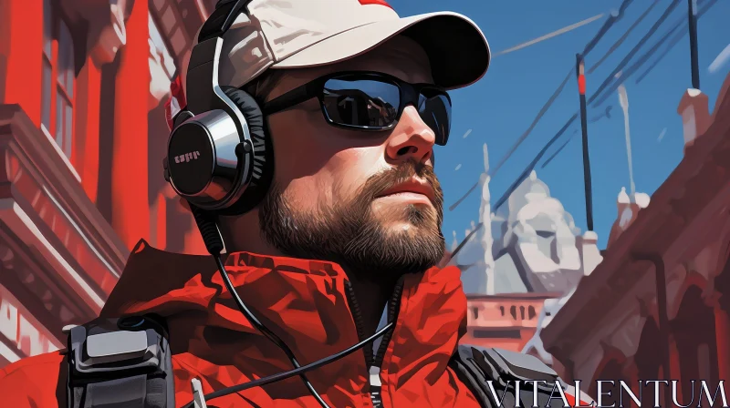 AI ART Stylish Man in Red Jacket with Sunglasses and Cap