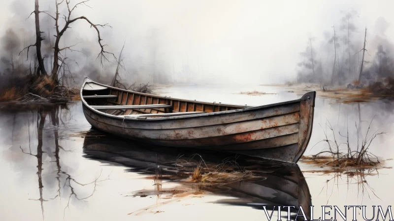 AI ART Tranquil Watercolor Painting of Boat on Lake