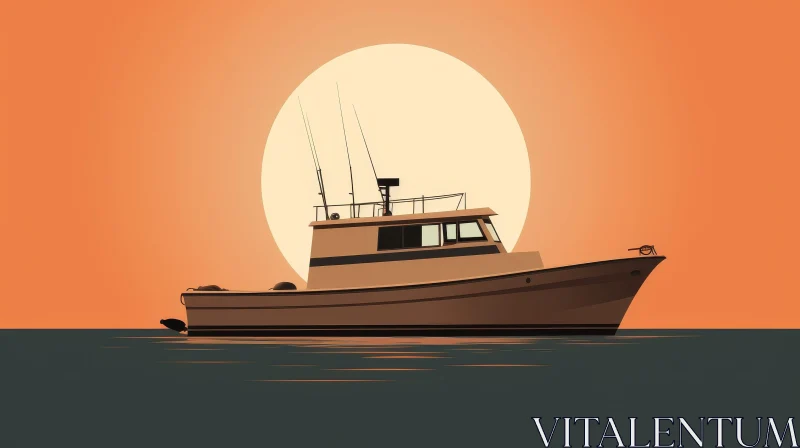 Boat at Sea Sunset Illustration AI Image