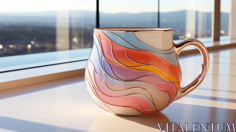 Colorful Ceramic Coffee Mug with City View AI Image