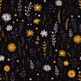 Dark Floral Seamless Pattern - Yellow, White, Purple Flowers
